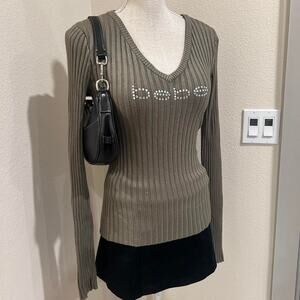 Bebe sage green ribbed long sleeve top. Size medium